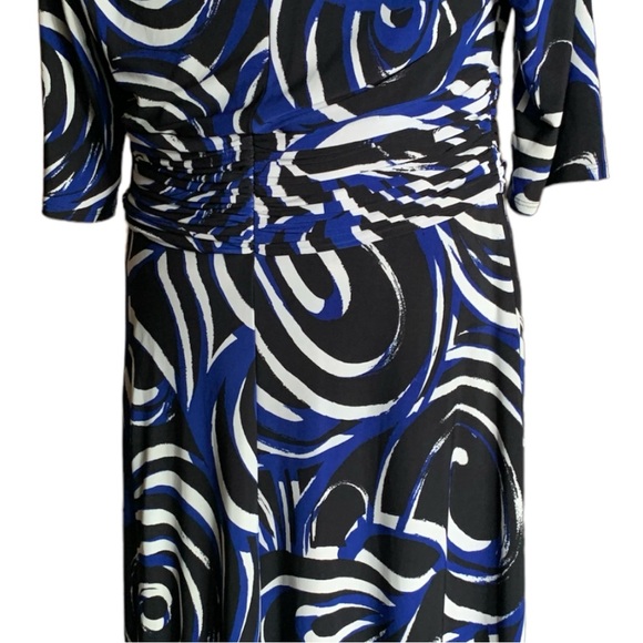 Evan Picone Women's Blue Black Swirl Print Elbow-Length Midi Dress Size 10 - Picture 4 of 8